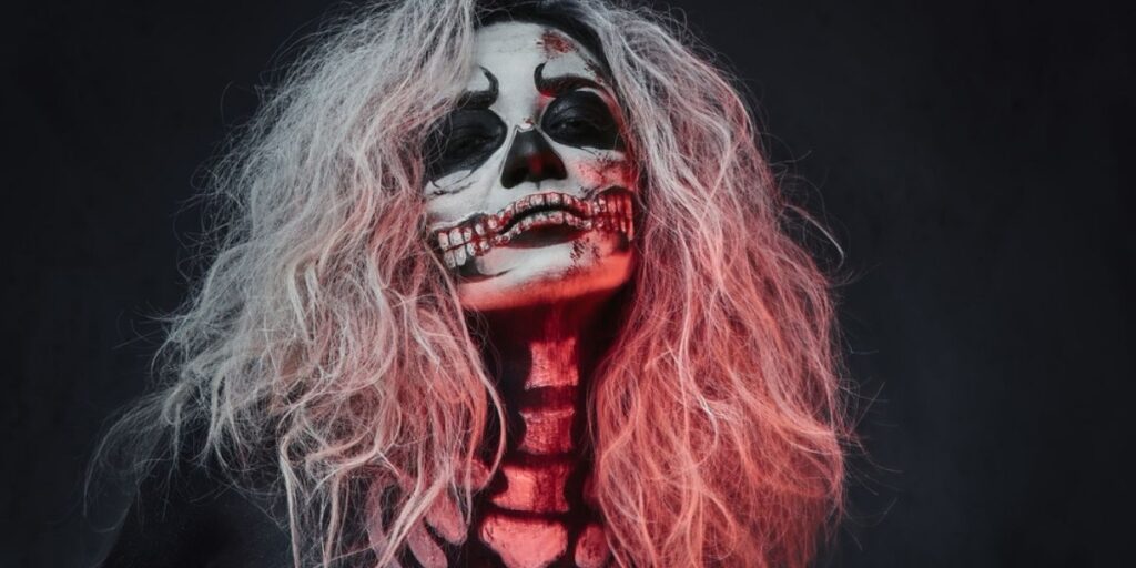 woman with skeleton makeup